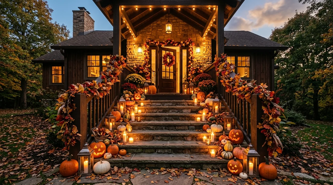 Style the steps so the arrangement feels complete inspiration for a fall porch.